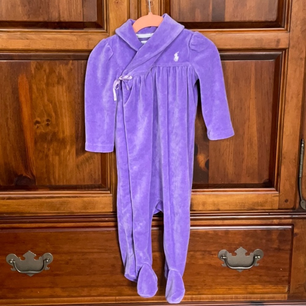 Ralph Lauren Purple Plush Velour Footed Onesie Size 9 Month Quiet Luxury Preppy